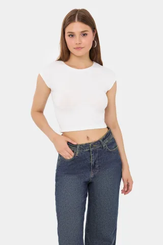 Klassisches Rundhals Kurzarm-Cropped-Top