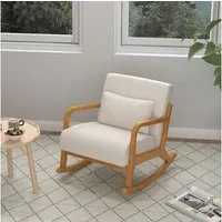 HOMCOM Schaukelstuhl Schwingsessel Relaxsessel mit weicher Polsterung (Schaukelsessel, 1 St), für Schlafzimmer, Wohnzimmer, Creme