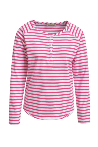 Smith&Soul - Regular Henley Sweat Striped neon pink - Gr. - M