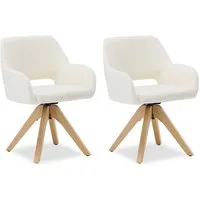 Homestyle4u Armlehnstuhl Esstisch Polsterstuhl Weiß drehbar Teddy-Stoff Esszimmer Küche Büro (2 St), drehbar, Teddystoff/Teddyplüsch, Holzfüße, Essstuhl
