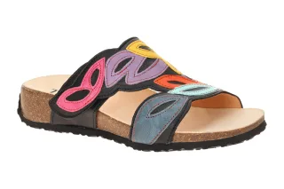 Think 3-001283-0000 MIZZI Damen Pantoletten Schwarz Echtleder Wedge Keilabsatz