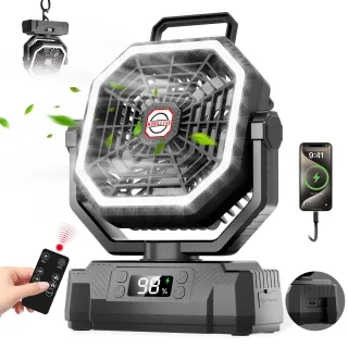 Xmund P60 Camping Fan with Light 20000mAh Battery Operated USB Rechargeable Tent Fan 4 Speeds Remote Control Portable Ou