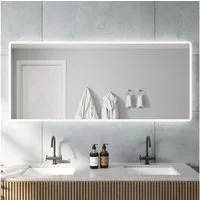 AQUALAVOS LED-Lichtspiegel großer Badezimmerspiege Doppelwaschbecken Spiegel mit LED Dimmbar, 160x70 cm, große Größe, Beschlagfrei, 2 Lichtfarbe Warmweiß/Kaltweiß