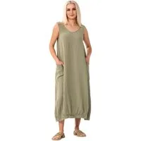 WENOR Sommerkleid Damen Musselin Strandkleid ärmellos 100 % Baumwolle mit Taschen Ballon-Saum, große Taschen, Einheitsgröße