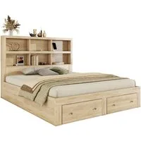Flieks Holzbett, Doppelbett mit 2 Schubladen & USB Anschluss 160x200cm