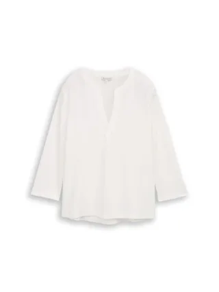 Tom Tailor - Henley Langarmshirt im Material-Mix weiß - Gr. - XXL