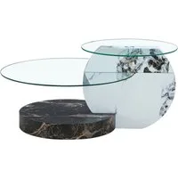 gopop Couchtisch 2er Set, Rundes Glas-Beistelltisch Wohnzimmertisch mit Stauraum, 6 mm Hartglasplatten, MDF-Basis, 90x70 cm