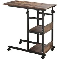 HOMCOM Beistelltisch Couchtisch mit Rollen, Höhenverstellbarer Nachttisch (Sofatisch, 1-St., Standregal), mit 2 unteren Regalen