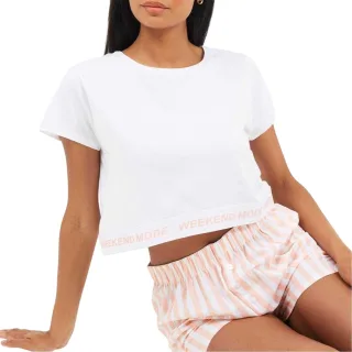 Brave Soul - "Weekend Mode" Schlafanzug mit Shorts für Damen (Weiß/Pfirsich)