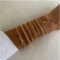 Jungengel Armband Set Set Gold Layering Damen Schmuck Mehrreihig 7-teilig Gliederarmband (Set, 7-tlg., separat tragbar, inklusive Geschenkbox, 7 einzelne Armbänder), 7-teiliges Layering Armband Set in Geschenkbox