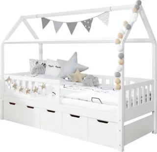 Ticaa Hausbett Traumhaus mit 5 Schubladen 90x200 cm