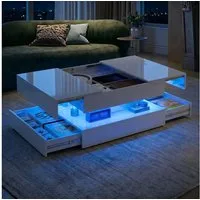 Furnishings Home Couchtisch LED-Couchtisch mit Stauraum & Tech Design (1-St., Hochglänz Oberfläche), Mit versteckter Stauraum und integrierter Beleuchtung