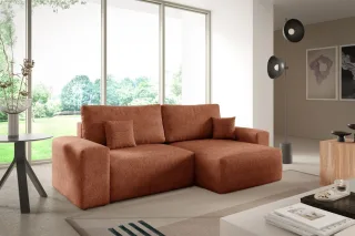 Ecksofa Schlafsofa Sofa ARONA XS in Stoff Centaur Rostbraun Ottomane Rechts