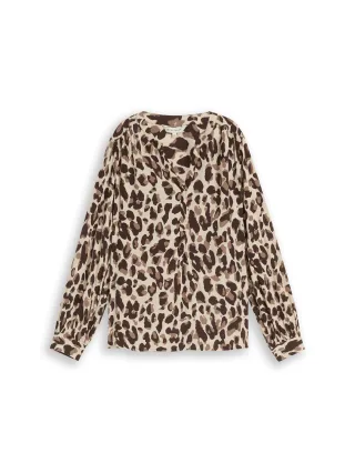 Tom Tailor - Bluse aus Viskose brown beige leo print - Gr. - 36