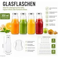steinwohn Trinkflasche Glasflaschen 300 ml mit Schraubverschluss – 4, 8 oder 16 Stück, Saftflaschen aus Glas – Trinkflaschen für Shots, Smoothies & Säfte