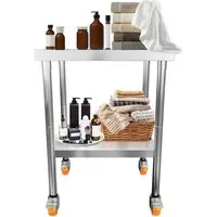 FIVMEN Arbeitstisch Edelstahltisch Edelstahl Küchen Grilltisch mit 4 Räder Küchenplatte, Professionelle Gewerbliche Küchenarbeitsbank für Restaurant, Schule