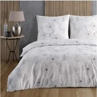 Buymax Bettwäsche Larissa, Renforce: 100% Baumwolle, 3 teilig, 200x220 cm mit Reißverschluss Bettbezug-Set geblümt Blumen, Weiß Grau