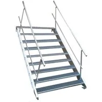 SRM Design Außentreppe 9 Stufen Stahltreppe beidseitig. Geländer Breite 100cm Höhe 135-180cm
