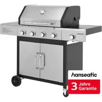 Hanseatic Gasgrill Rockford, 4 Brenner + Seitenbrenner 14,5 kw Gesamt, inkl. 3 Jahre Herstellergarantie