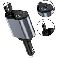 Senmudi 4-in-1 Auto Ladegerät Zigarettenanzünder,Einziehbares Schnellladegerät Auto-Adapter, Google Pixel, iPad, KFZ Zubehör