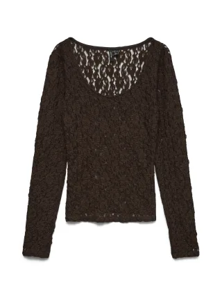 VERO MODA - VMFLORA LS 2-WAY LACE TOP JRS NOOS Chocolate Torte - Gr. - M