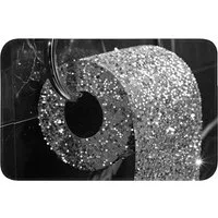OnlyWow Badematte WC - Toilettenpapier - Schwarz und weiß - Glitter, Höhe 10 mm, Polyester, Rechteckig, Badezimmerteppich, Badteppich, Rutschfest, Badvorleger, Waschbar