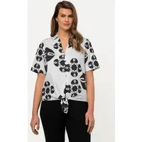 Ulla Popken Hemdbluse Bluse grafischer Druck Saumknoten Hemdkragen