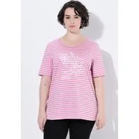 Ulla Popken T-Shirt Shirt Ringel Stickerei A-Linie Rundhals Halbarm