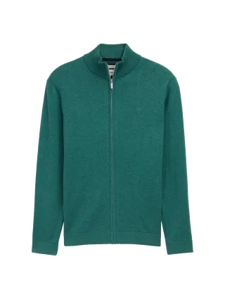 Tom Tailor - Strickjacke mit Stehkragen jasper green melange - Gr. - XL