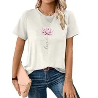 PYLIKE Print-Shirt Damen Sommer Elegant bequemes t shirt mit Lotus Print-Shirt Bequem für Freizeit und Büro,Strandurlaub