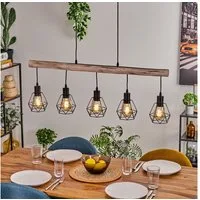 hofstein Pendelleuchte moderne Hängelampe aus Metall/Holz in Schwarz/Natur, ohne Leuchtmittel, Hängeleuchte mit Holzstab, max. 132, 5cm, 5 x E27, ohne Leuchtmittel