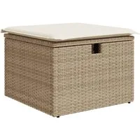 vidaXL Hocker Gartenhocker mit Kissen Beige 55x55x37 cm Poly Rattan (1 St)