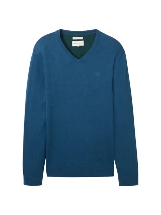 Tom Tailor - Strickpullover mit V-Ausschnitt dark teal melange - Gr. - XL