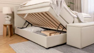 BRUNO Boxspringbett Premium mit Bettkasten 180x200cm in Beige | Matratzen-Härtegrad: Links H3 / Rechts H3 | extra viel Stauraum & individuell konfigur