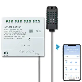 Tuya 7-32V 4CH WiFi Smart Relay Switch With Temperature Humidity Sensor Passive Dry Contact Switch RF433 with Alexa Goog