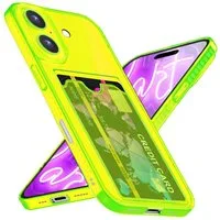 Nalia Smartphone-Hülle Apple iPhone 16 Plus 17 cm (6,7 Zoll), Klare Neon Silikon Hülle mit Kartenfach / Durchsichtig Bunt Leuchtend