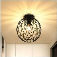 ZMH Deckenleuchte Schwarz Vintage E27 Retro Deckenlampe fürFlur oder Korridor Max.40W, Einfache Installation, ohne Leuchtmittel, 1 Flammig Metall Kaefig Gitter Lampenschirm Schlafzimmer Küche