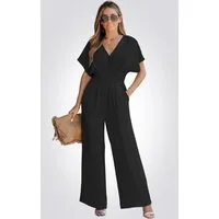 Cupshe Jumpsuit V-Ausschnitt Fledermausärmel weites Bein