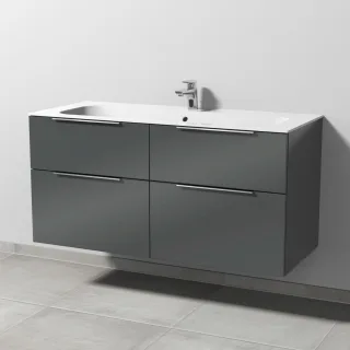 Sanipa 3way Keramik-Set Finion Keramik-Waschtisch und Unterbau mit 4 Auszügen, Anthrazit-Glanz UF40279