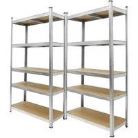 ECD Germany Schwerlastregal Keller Regal Steckregal Lagerregal für Werkstatt & Garage Lastenregal, 2-tlg., Regalsystem bis 750kg Werkstattregal Metall / MDF Silber