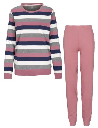IN LINEA - Da.-Pyjama Interlock rosewood stripe - Gr. - 50