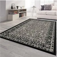 Vimoda Orientteppich Klassischer Teppich Kurzflor in Grün, Beige, Rot & Grau, Rechteckig, Höhe: 6 mm, Kunstvollem Klassik Muster Blumen GRÜN, Braun & Schwarz