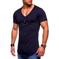 SOULSTAR T-Shirt BHKNINB Herren Basic Kurzarm V-Neck Oversized Shirt V-Ausschnitt Zipper