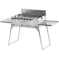 BBQ-Toro Drehspieß Holzkohlegrill mit elektrischem Spießdreher, Edelstahl, klappbar, Alle Zubehörteile im Grill verstaubar