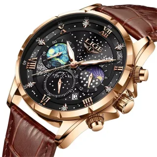LIGE Waterproof Luminous Men's Quartz Watch Leather Strap Sports Wristwatch Male Business Casual Watch Auto Calendar