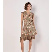 Apricot Druckkleid Geblümtes Minikleid (2-tlg) mit Rüschen