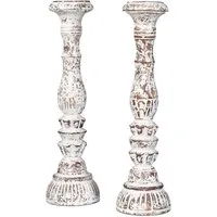 Oriental Galerie Dekofigur 2er Kerzenständer Set aus Indonesien Holz 2x Groß Model 2 (1 St)
