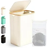 Ribelli Wäschekorb Wäschekorb mit Deckel und Herausnehmbar Wäschesack, Wäschetonne Schmal für Waschküche, Bad, Schlafzimmer, 85L