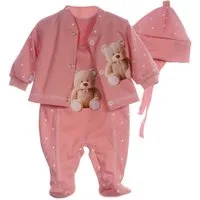 La Bortini Strampler, Jäckchen & Mütze Baby Anzug Stramplerhose Hemdchen Mützchen Set unisex (3-teilig, für Neugeborene Mädchen und Jungen) aus Baumwolle, unisex, 44 50 56 62 68 74 mit Bär