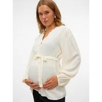 Mamalicious Umstandsshirt MLMERCY LIA L/S WO TOP 2F NOOS mit Knopfverschluss, aus Viskose, lockere Passform, Langarm